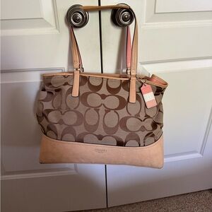 Coach Brown and Tan Signature Tote